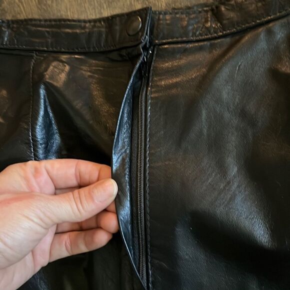 Vintage Comint Black Genuine Leather Skirt Sz- - Picture 6 of 13